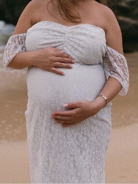 Off-Shoulder Lace Maternity Dress in Ivory